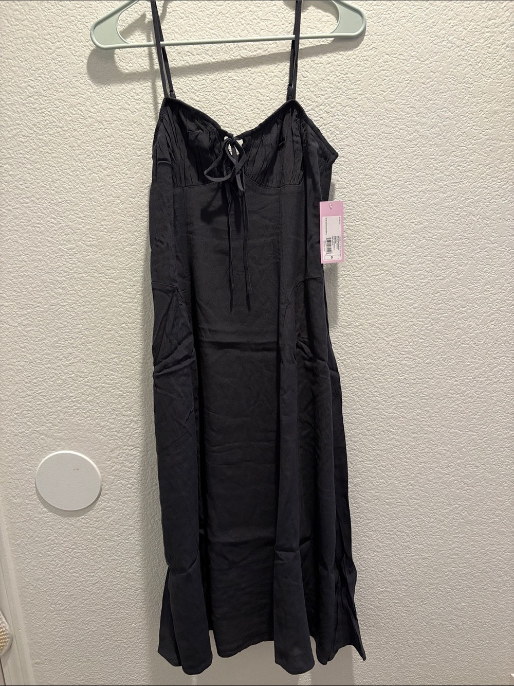 wild fable Black Midi Slip Dress with Tie Front
